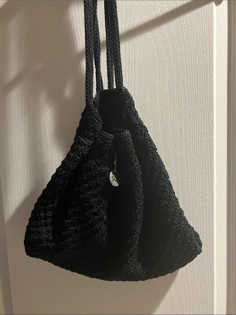 The Sak Black Crochet Drawstring Tote